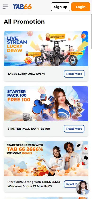 Tab66 Casino mobile promotions area