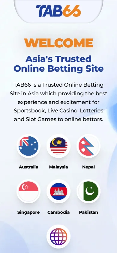 Tab66 Casino mobile home with casino and sportsbook access